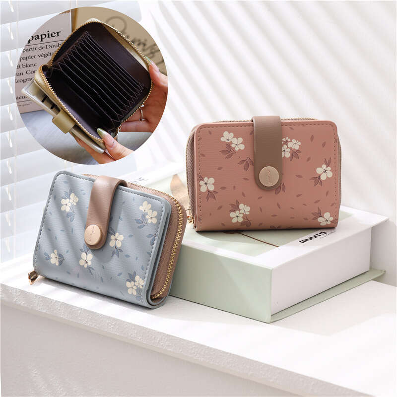 Pretty Style Korean Fashion Printed Zipper Buckle Accordion Multi-Card Slot Student Wallet Women's Purse