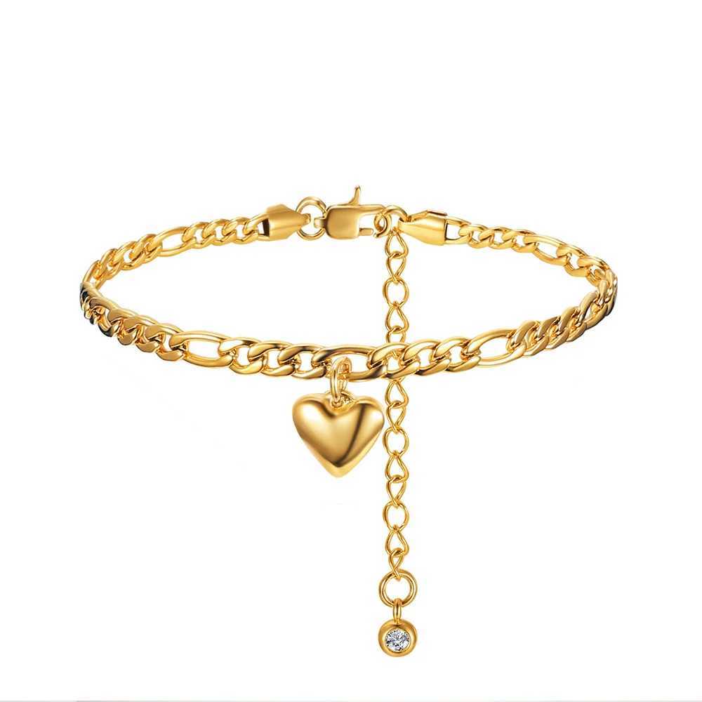 Punk Figaro Chain Anklet Female Gold Silver Color Stainless Steel Heart Charm Leg Foot Ankle Bracelet for Women Jewelry Gift W250604
