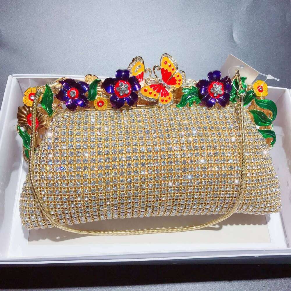 Women Daisy Butterfly Evening Bag Formal Party Elegant Sparkling Crystal Clutch Purses Bride And Bridesmaid Handbag