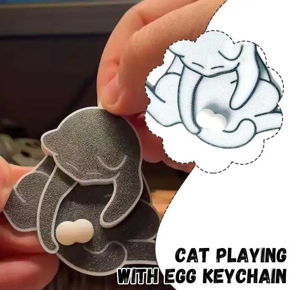 1PC Black Cat Keychain Cute Kawaii KeyRing Novelty White Cats Play Balls Keychain M250604