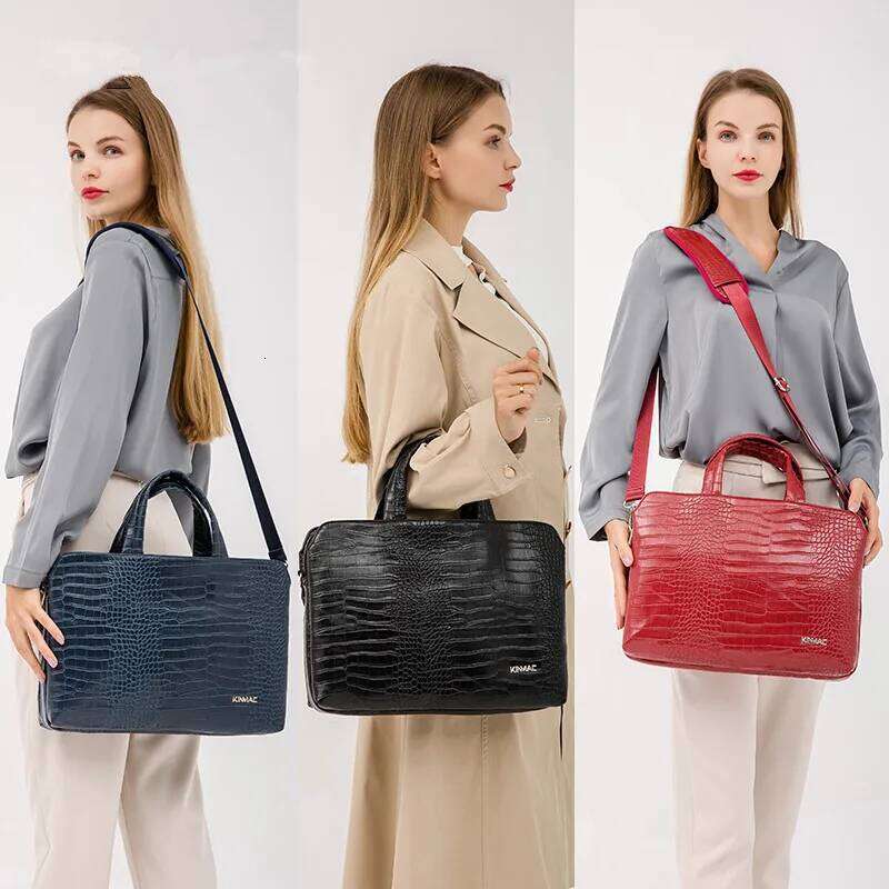 Crocodile Pattern Leather Women Handbags Lady Large Capacity 15.6 Inch Laptop Bag Business Briefcase Shoulder Bags 2023 New