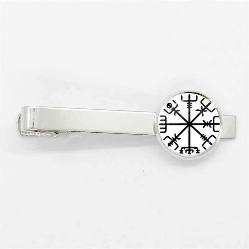 New Viking Compass Ancient Trinity Nordic Rune Odin Symbol Pattern Glass Tie Clip Silver Color Tie Clips for Men Charm Jewelry W250604