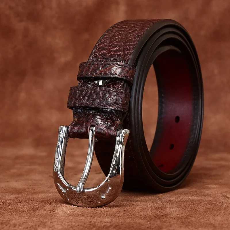 High-end light luxury double-sided bison leather belt mens genuine leather stainless steel mens business belt W250604