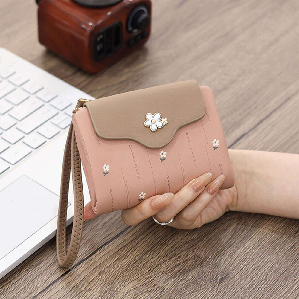 New Wallet INS Women 80% off Short Card Holder Student Color-Block Floral High-End Zipper Coin Purse