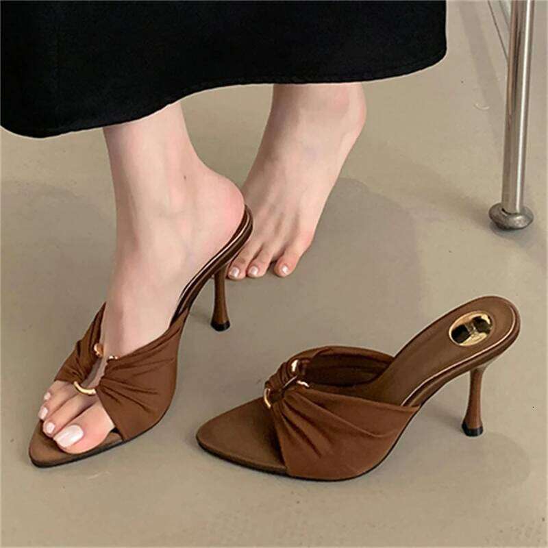 Eilyken Summer Woman Slippers Fashion Open Toe Thin High Heels Shoes Street Style Stripper Party Slides Zapatos De Mujer