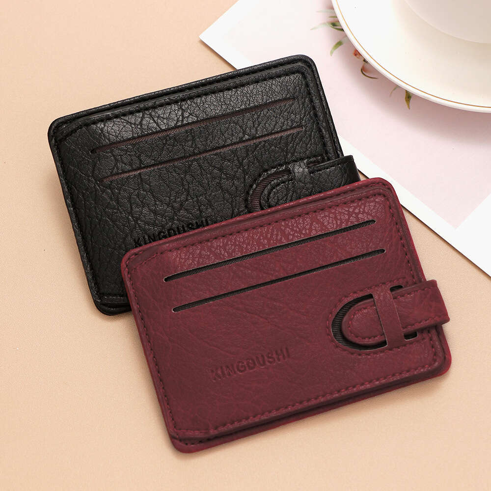 Unisex Short Card Sleeve Coin Purse Solid Color Crack Pattern Strap ID Holder