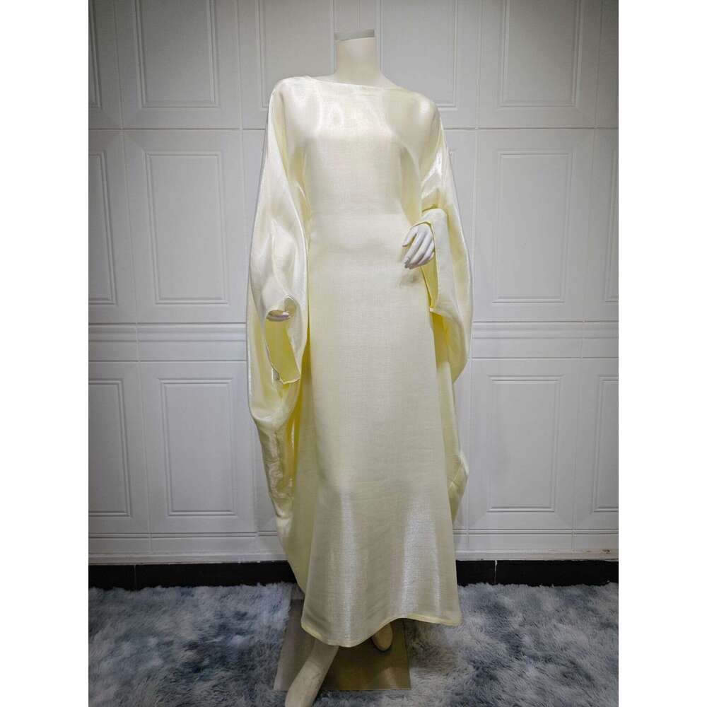 Mq104 New Summer Modest Muslim Fashion Shiny Satin Waist-Cinching Abaya Dress B5