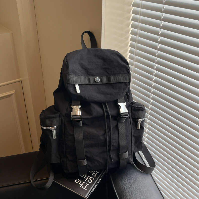 New Trendy Women's Large Capacity Solid Color Simple Student School Bag Multi-pocket Casual Travel Backpack