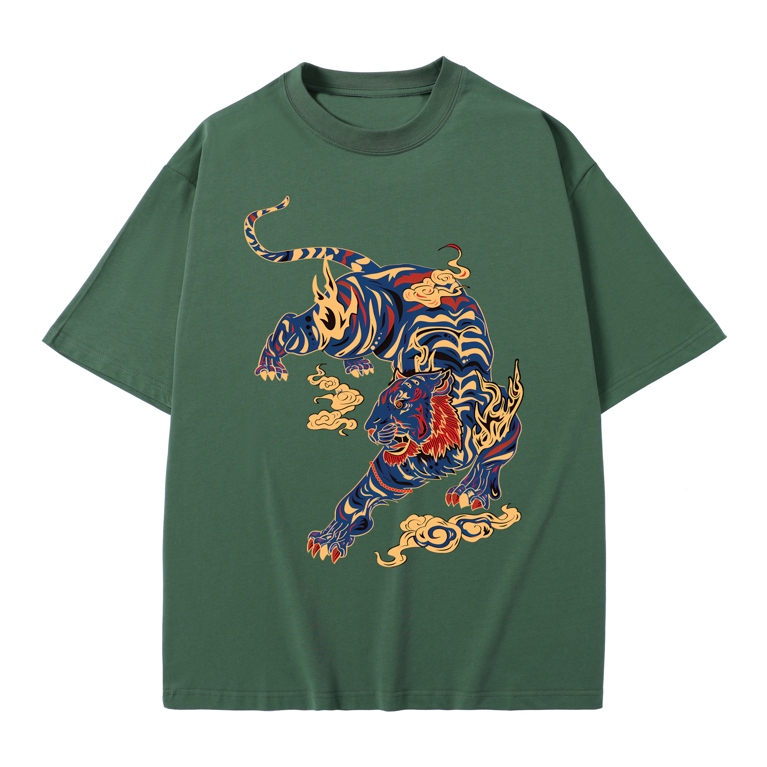 T-shirt men's top designer cotton T-shirt the tiger Painting short sleeved clothing high-quality fashionable T-shirt BROADTRUE