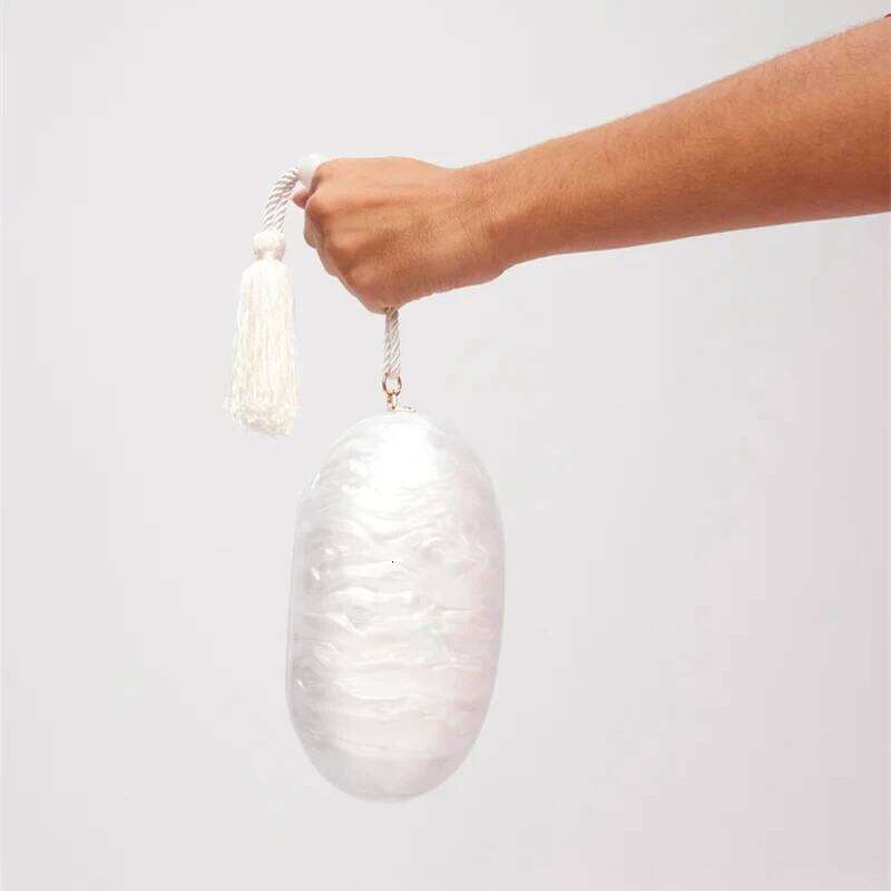 Egg Shape Clutch Bag Fringed Acrylic Shell Clutch Bag Women Wedding Evening Party Cute Purse Handbag Winter New 2024