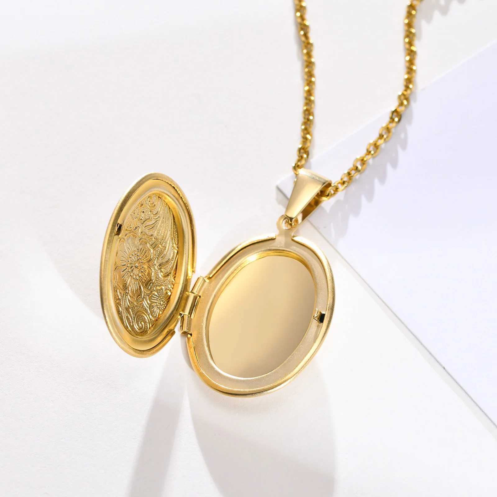 Delicate Floral Oval Heart Locket Pendant Necklaces for Women Stainless Steel Photo Frame Promise Love Keepsake Gift XJ250604