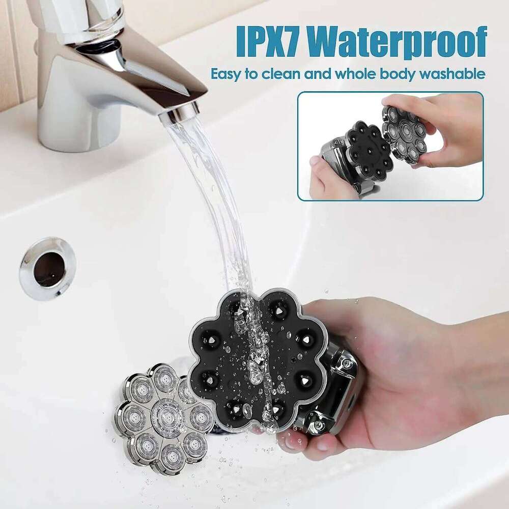 9D For Bald Men Electric Shavers Rechargeable Head Razor Ipx7 Waterproof Rotary Shaver With LED Display