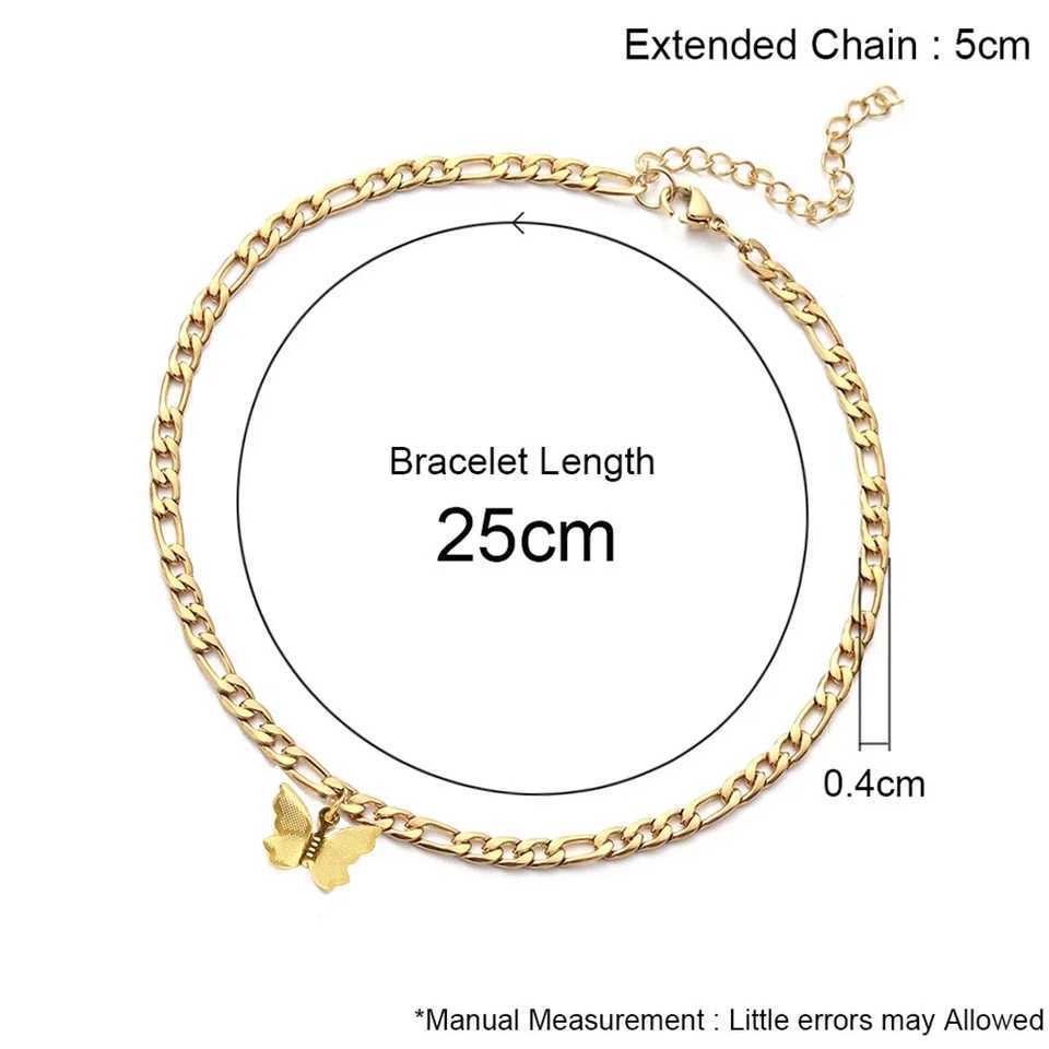 2025 Punk Figaro Chain Anklet Gold Color Stainless Steel Butterfly Charm Leg Foot Chain Ankle Bracelet for Women Jewelry Gift W250604