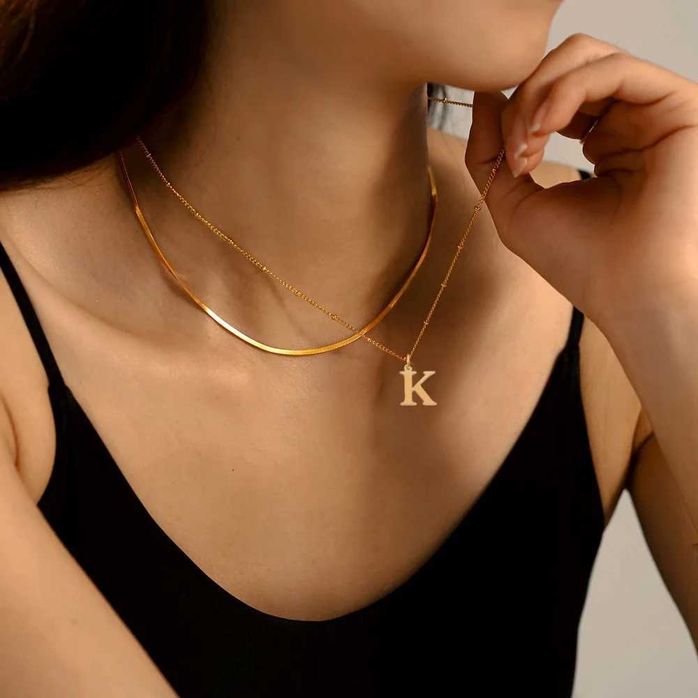 Stainless Steel Double-layer Necklace Golden 26 Initial Letters European and American Fashion Style Womens Jewelry WholesaleXJ250604
