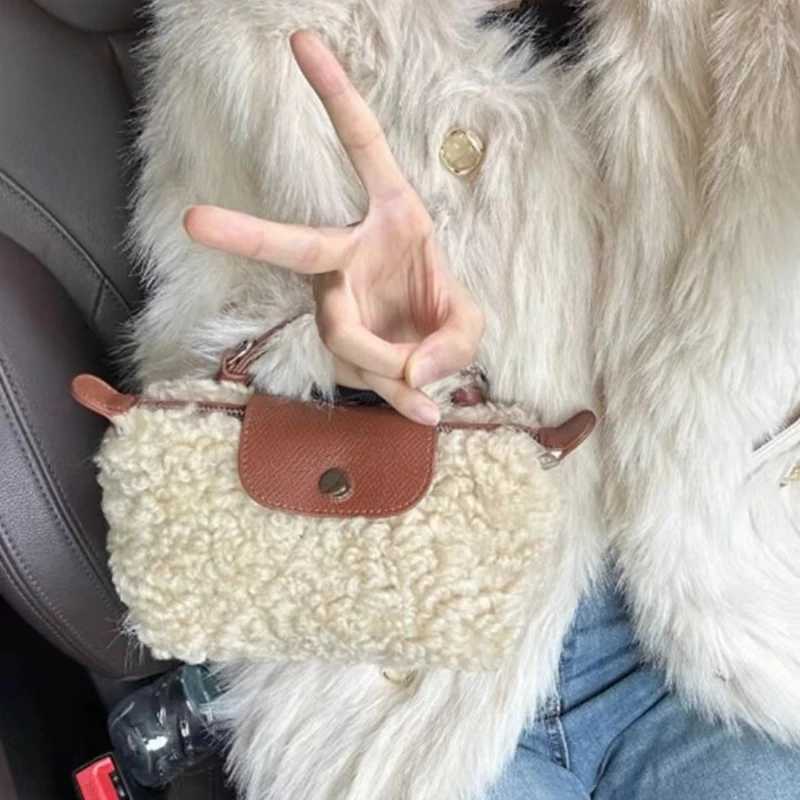 Lamb Bag Mini Handheld Hairy Bag for Women 2025 New Versatile One Shoulder Crossbody Dumpling Bag XJ250604