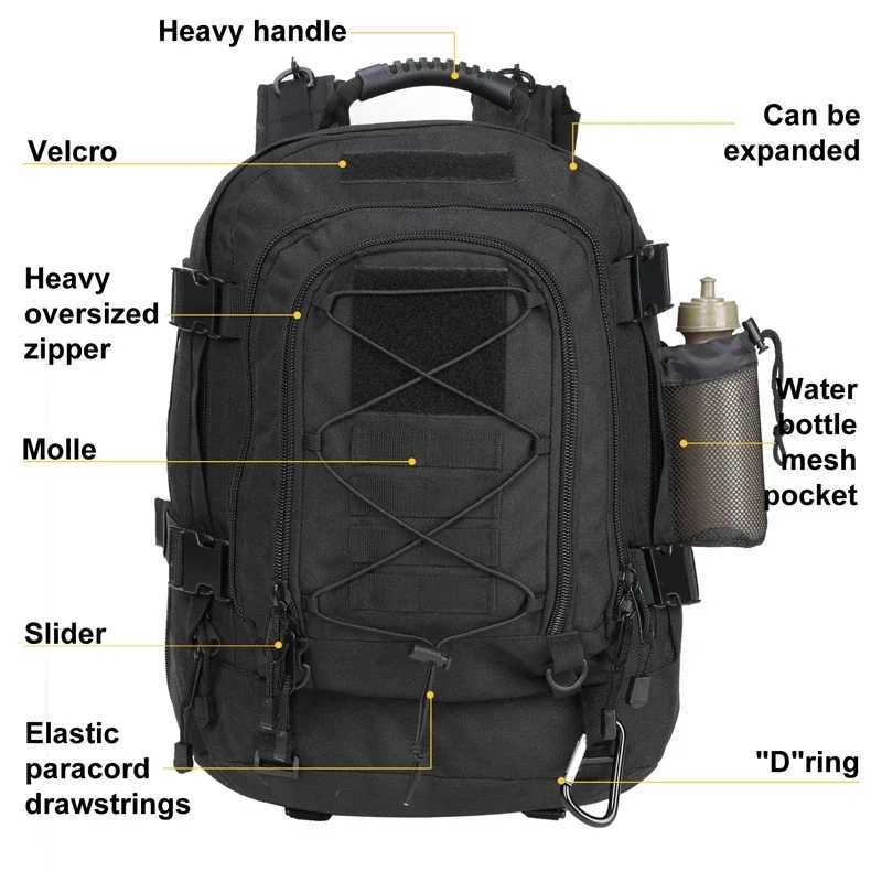 Extra Large 60L Tactical Backpack for Men Women Outdoor Water Resistant Hiking Backpacks Travel Backpack Laptop Backpacks W250603