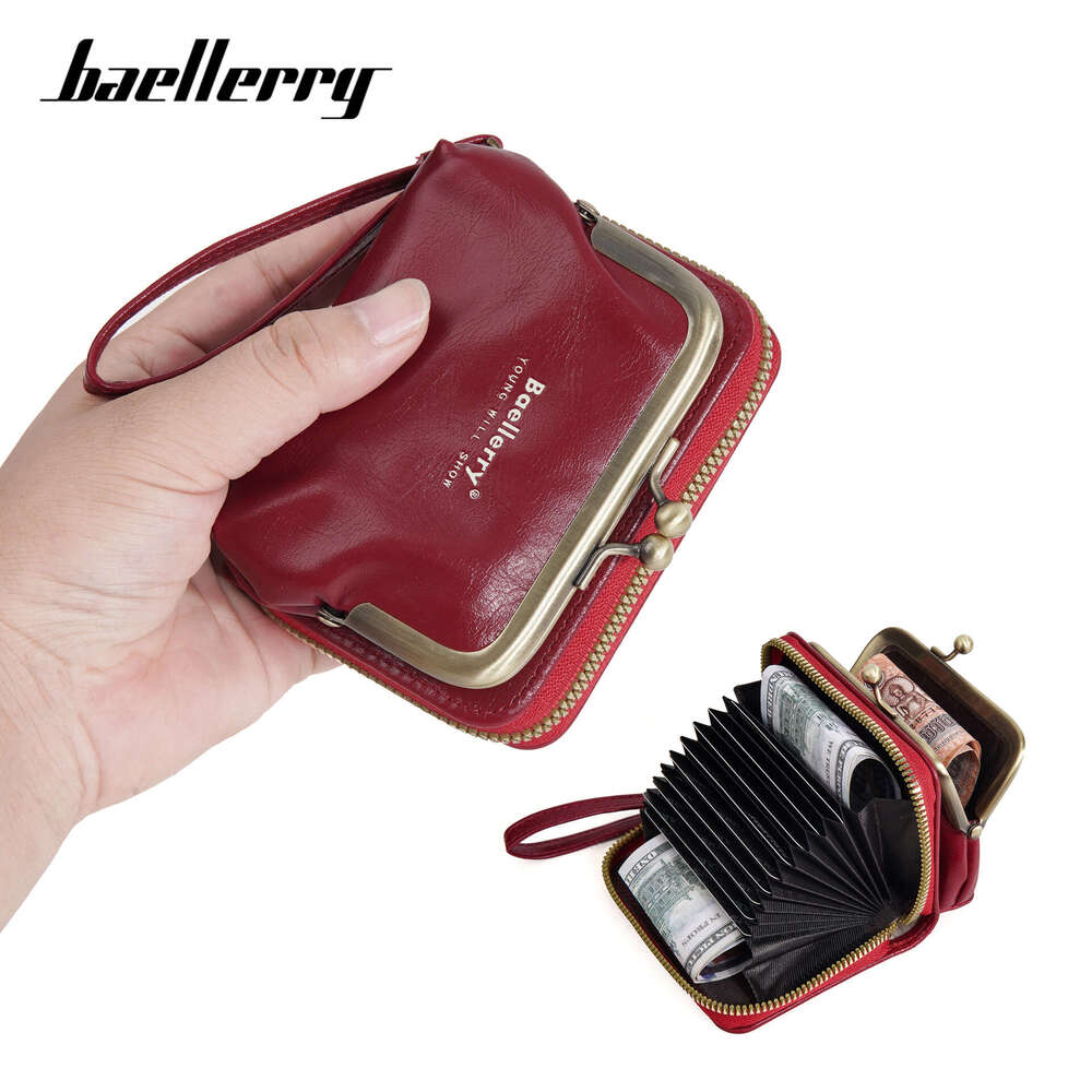 New Women's Coin Purse Baellerry Oil Wax Leather Multi-Card Slot Accordion Card Holder Ins Mini Wallet for Women