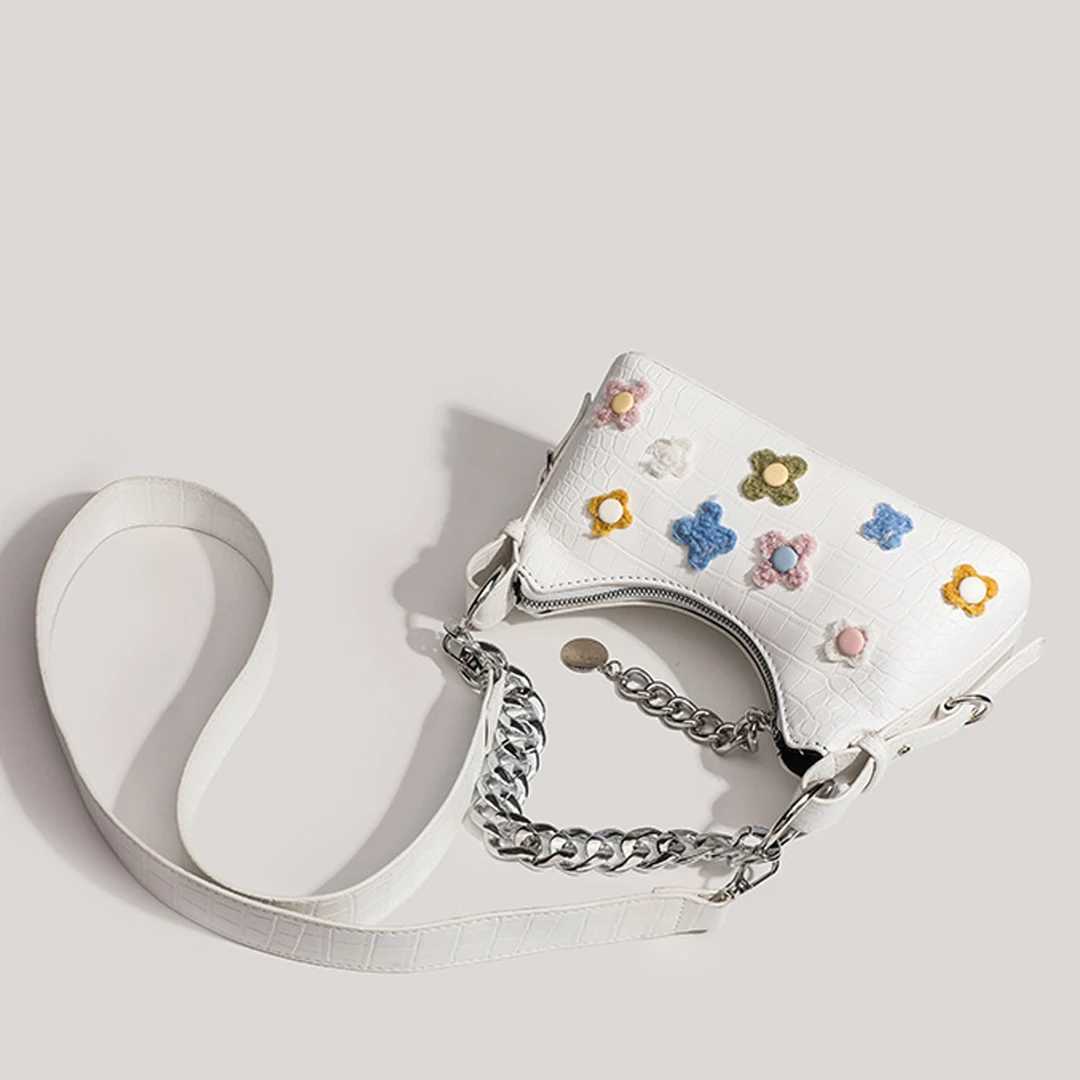 2025 New Crocodile Pattern French Toast Bag Fashion Flower Embroidery Chain Shoulder Bag Womens Shoulder Cross-Body Bag XJ250604