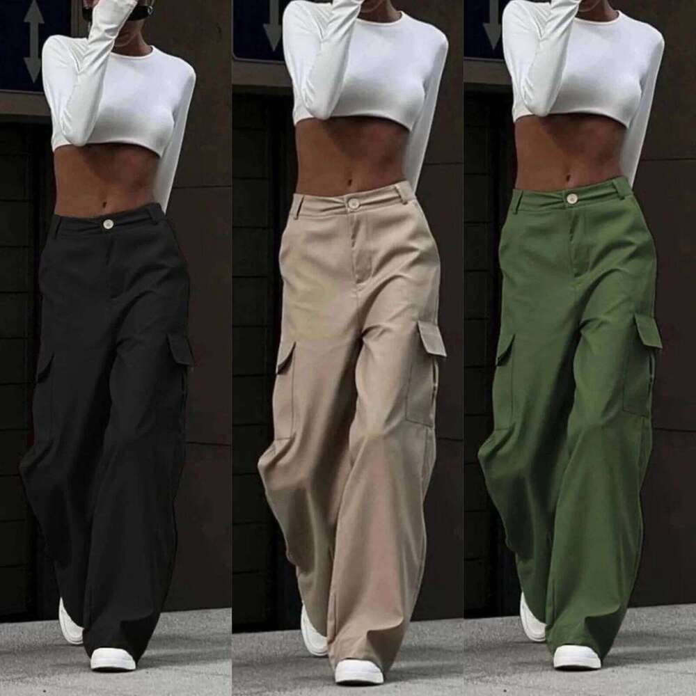 hoodie Women's Wear Summer Women's Pockets High Waist Workout Pants Casual Solid Straight Leg Cargo Trousers Versatile Streetwear jacket