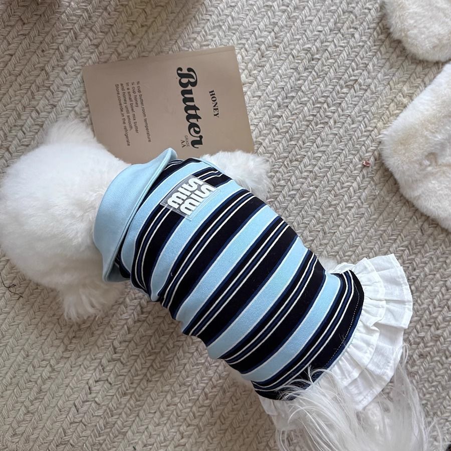 Dog Polo Collar Stripe Dress Summer Cat Outfits Soft Breathable Cotton Dogs Apparel Clothes for Small Medium Girls Puppy Lightweight Pet Dresses M D77