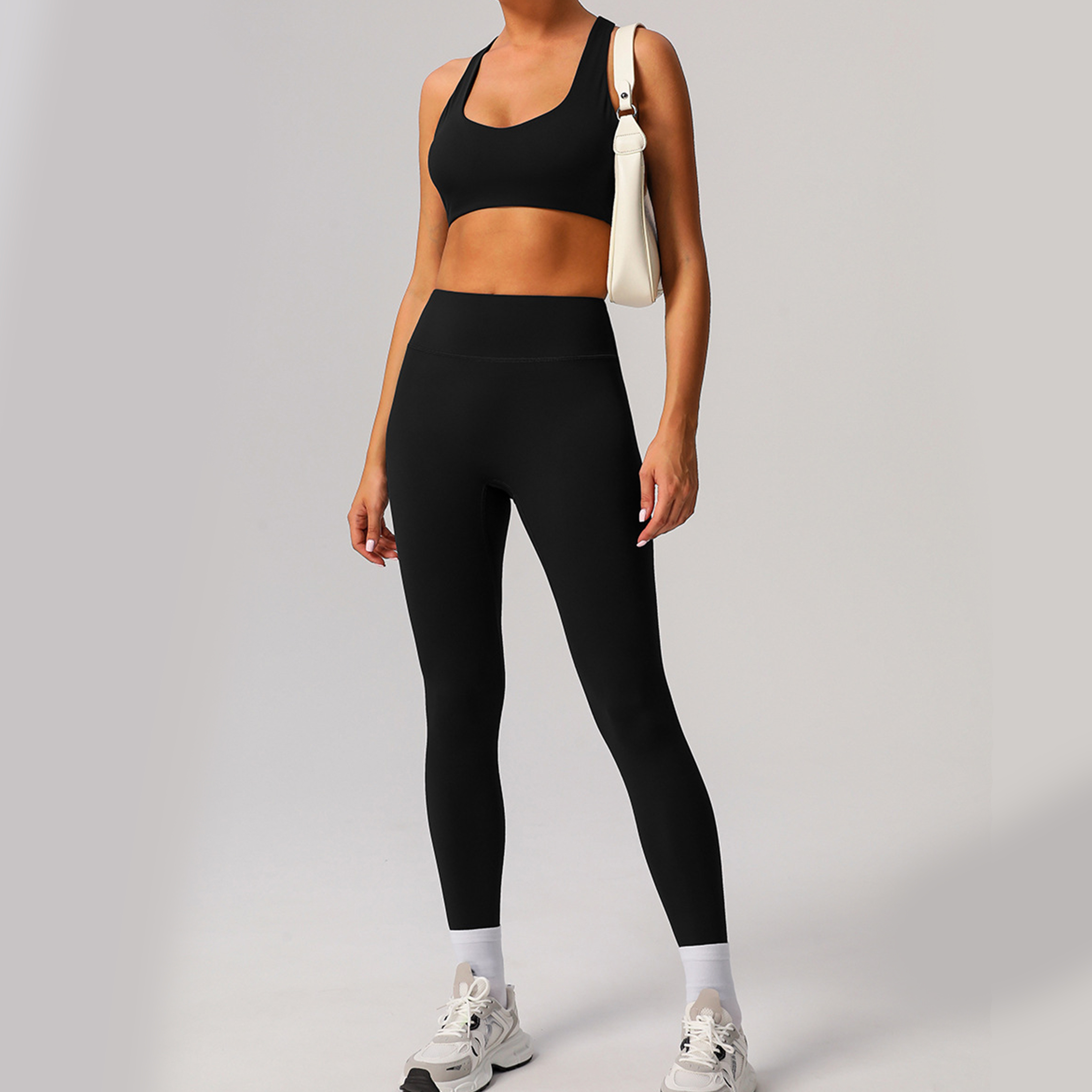 Solid color double-sided brushed breathable tight yoga clothing suit sports running fitness