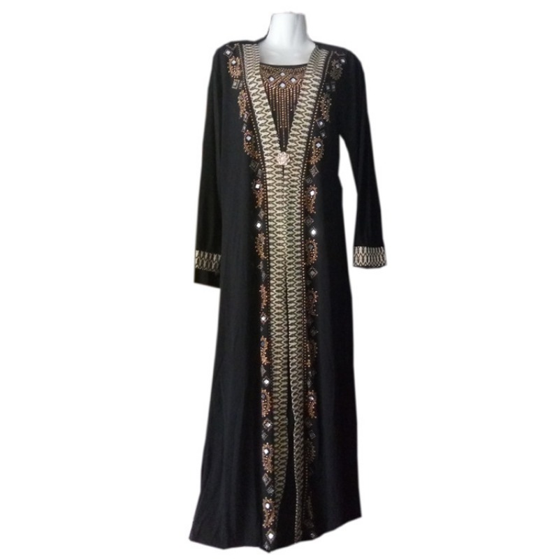 Eid Dubai Long Sleeve Rhinestone Women Muslim Dress Breathable Black Floral Embroidered Cardigan Robe Modest Islamic Abaya X250610