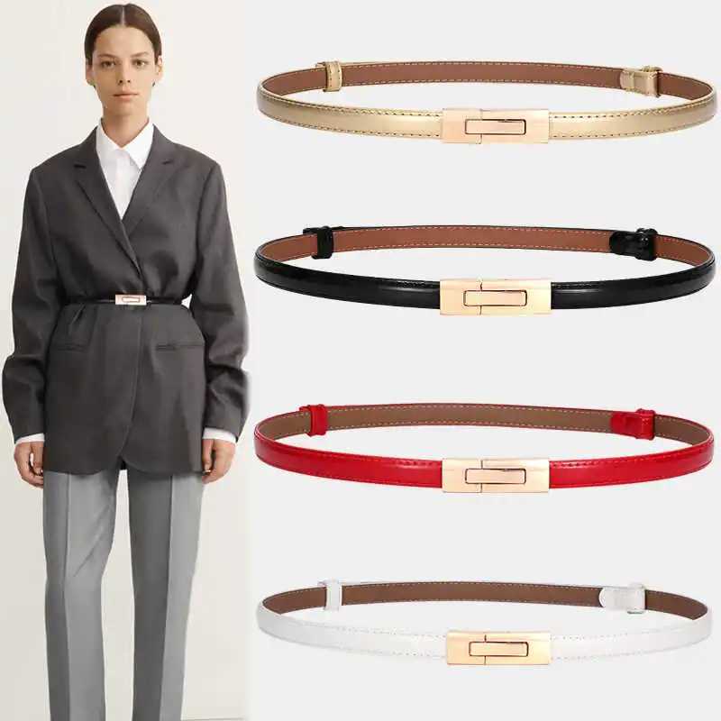 Women Buckle Adjustable Waist Skinny Leather Belt Solid Color Vintage Metal Interlock Thin Waist Belts For Dress Jeans Coat W250604