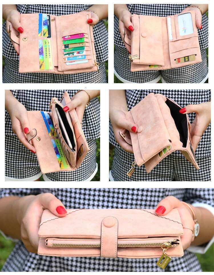 Long purse Women's high quality PU leather multi-card folding clutch bag Large capacity women's European and American vintage bu
