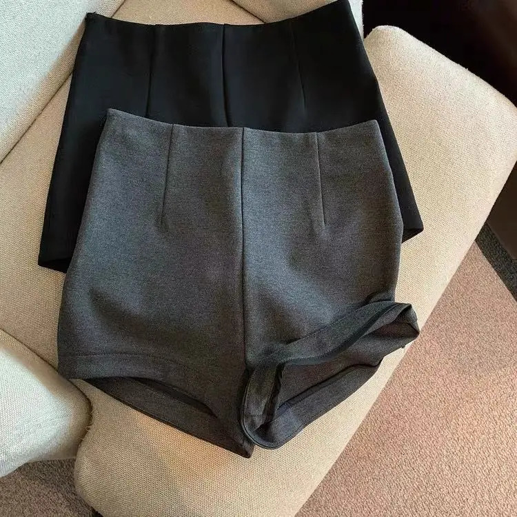 Short Pants Women Black Grey Suits Pantalones Cortos De Mujer Autumn Slim High Waist Wide Leg Shorts Femme Y2k 250603