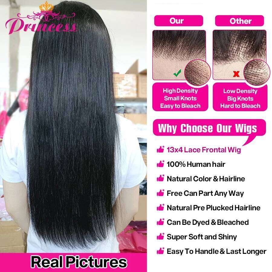 Princess 13x6 13x4 HD lace Frontal Preplucked Glueless Wig Ready to Wear Straight Human Hair Wigs for Women