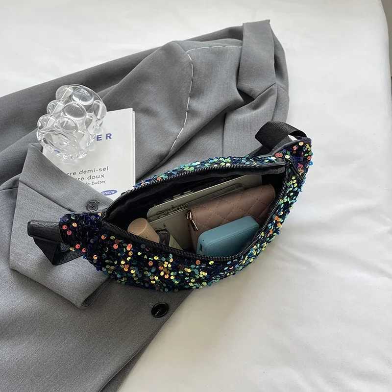 Fashion Womens Waist Bag Luxury Sequin Handbag Purse Large Capacity Crossbody Chest Bag Versatile Banana Waist Pack Female W250604