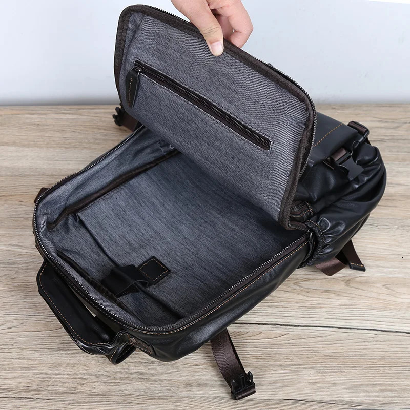 Retro First Layer Cowhide Mens Backpack Multifunctional Large Capacity Genuine Leather Leisure Travel Backpack 250530