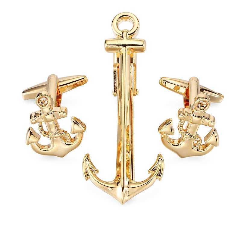 High quality mens French shirt cufflinks tie clips classic Luxury ship anchor button clips business suit accessories jewelry W250604