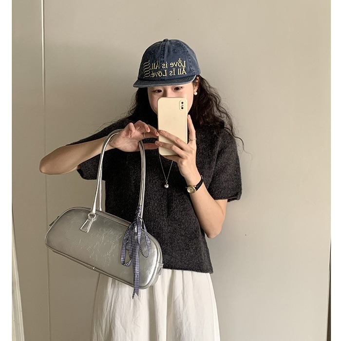 Korean Spring New Ballet Style Women s Handbag Fashion Multi functional Silver Shoulder fashion Underarm Bag fashion Designer Women s Fashion Shoulder