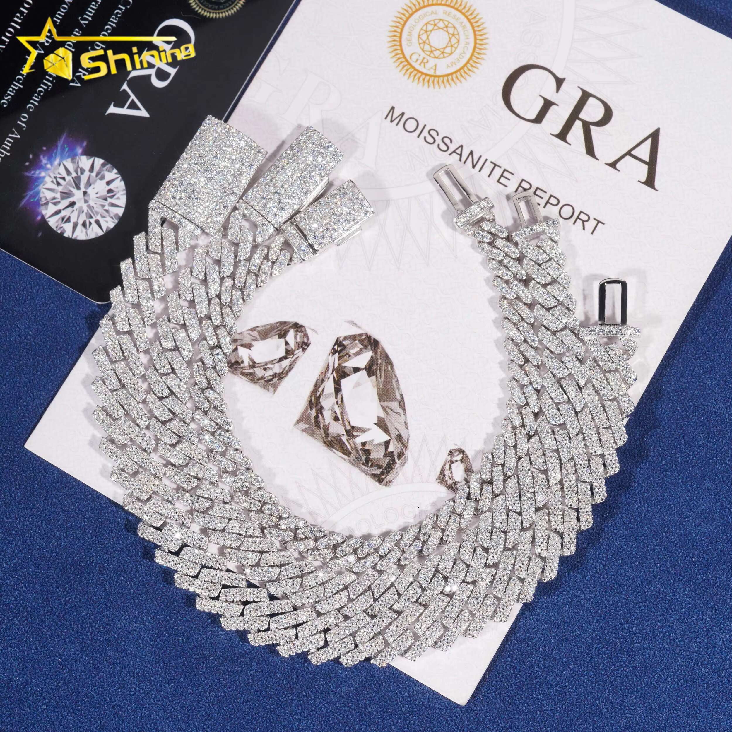 Hot Sale Fine Jewelry Lab Diamond 925 Sterling Silver 14k Gold Plated Vvs Moissanite Diamond Bracelet Men Cuban Link Bracelet