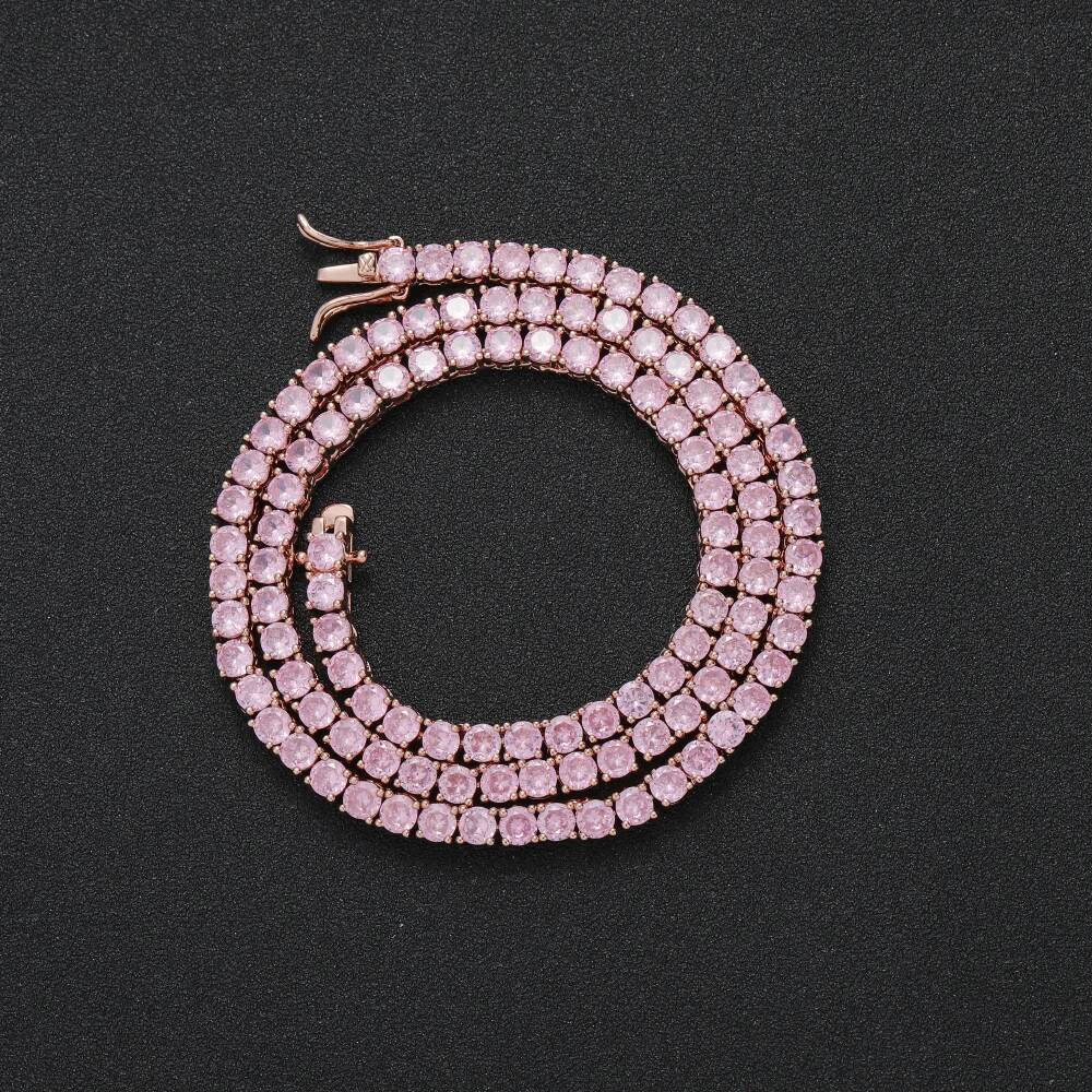 Bling Pink CZ 4mm 16inch 18inch Iced Out AAA Cubic Zirconia brass setting Tennis Chain Necklace BC201