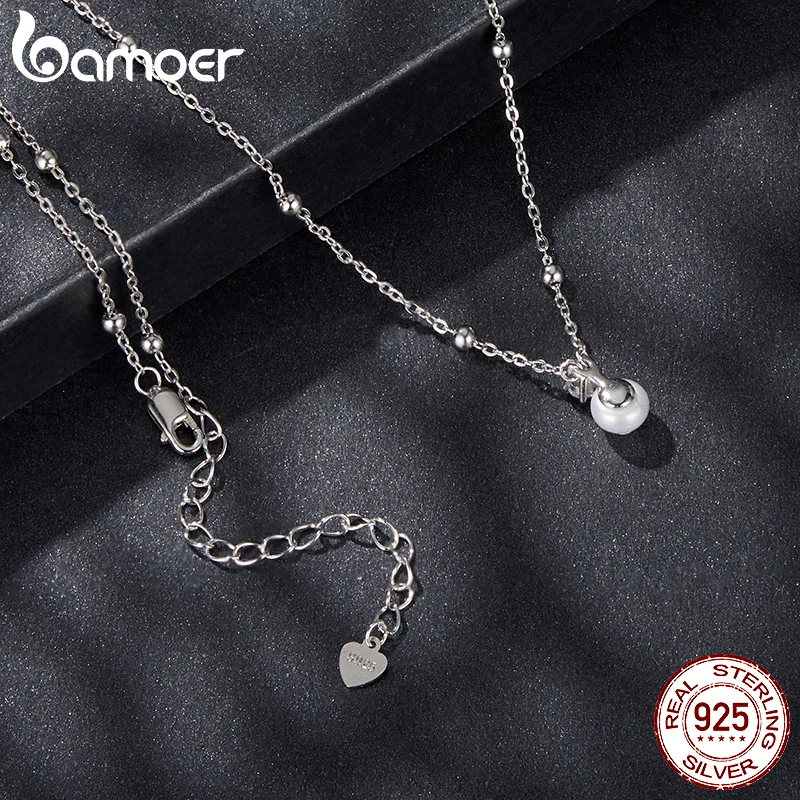 BAMOER Diamond Shiny Moissanite Pearl Pendant Necklace For Women Wedding Party 925 Sterling Silver with White Gold Plating Jewelry MSN042