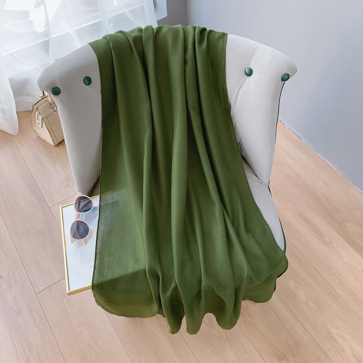 K923 Cotton and linen scarf for women, spring and summer, literary Korean style, long, solid color shawl, thin and versatile neck scarf, air-condition