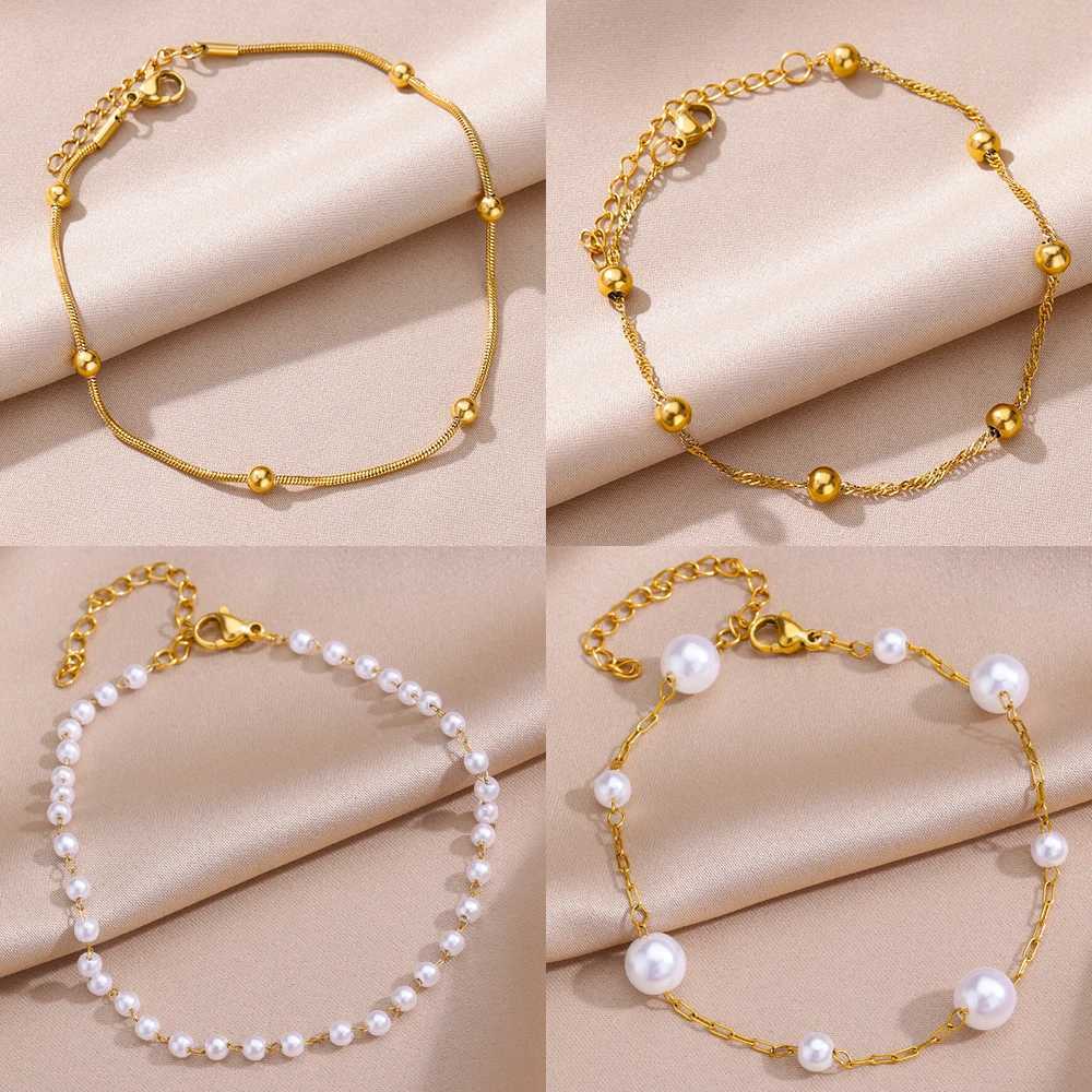 Beads Anklets for Women Gold Color Stainless Steel Chain Ankle Bracelet Trendy Summer Beach Jewelry Accessories Gifts W250604