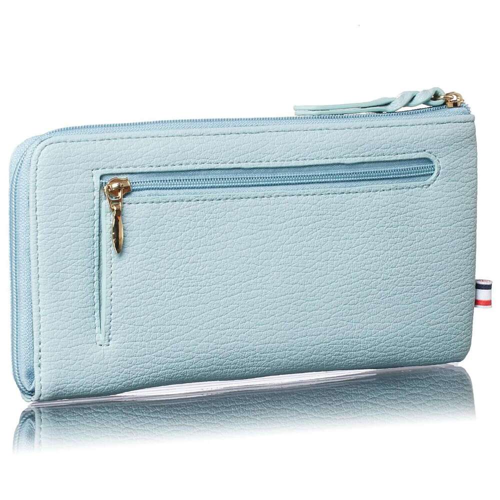 Genuine Litchi Grain Long Women's Fashion Leather Anti-theft with Coin Pocket Zipper Wallet