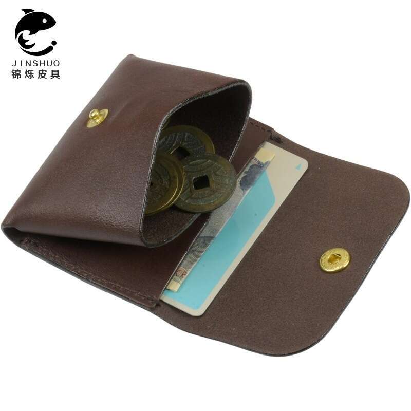 Hot Selling Compact Men's Genuine Leather Short Snap Button Wallet High-end Solid Color Portable Small Bag