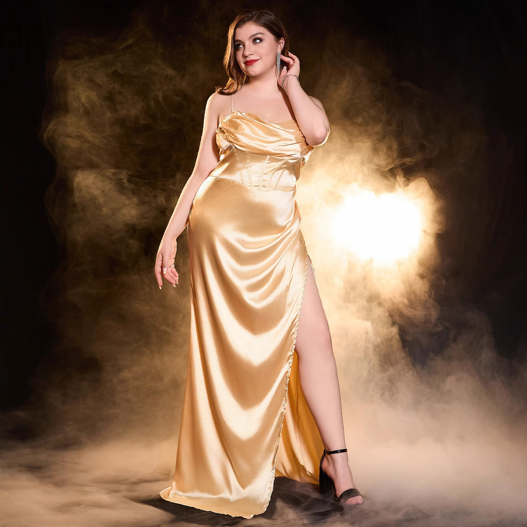 New Dress Sexy Banquet Gold Dress Ball Dress Large Womens Dress