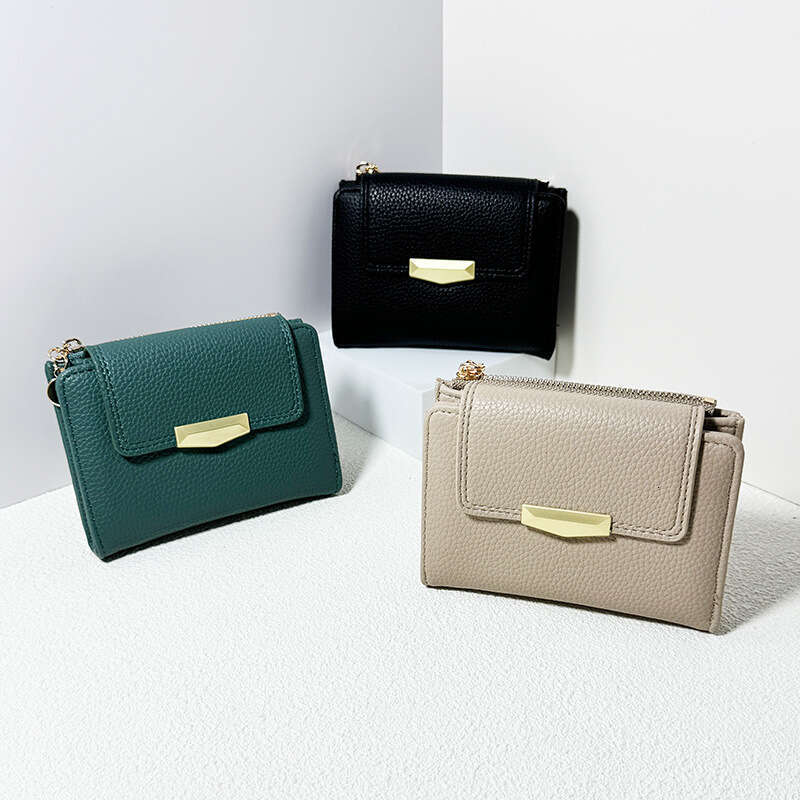 Short INS Lychee Texture High-end Small Fold 70% off Multi-card Slot Women's Leather Wallet