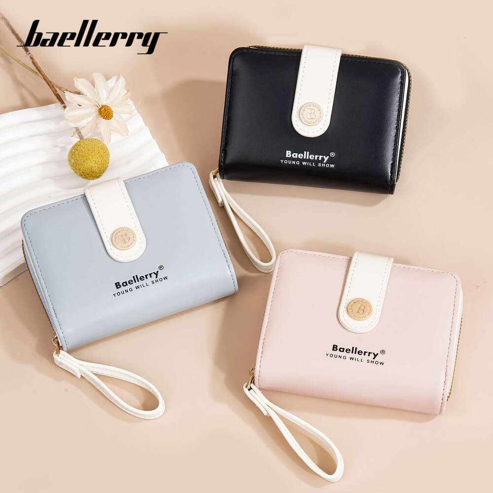 New Women's Short Baellerry Fresh Style Snap Button Soft Wallet Fashion Zipper Coin Purse