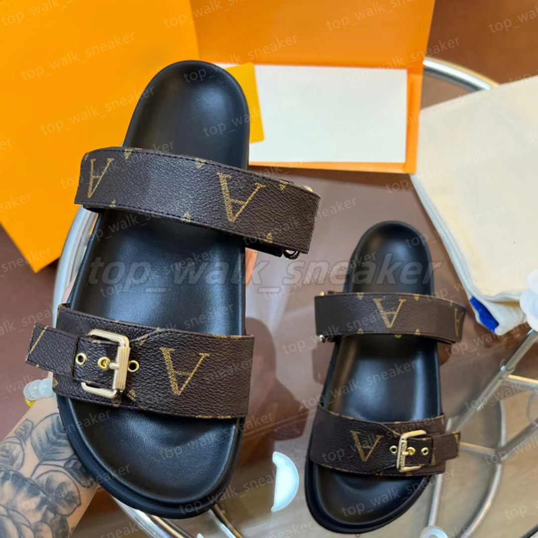 Bom Dia Luxury Genuine Leather sandal Slipper Sandles Heels Casual Shoe summer beach gladiator Mules hasp New womans Flat Slide Designer Sliders platform sandale 20