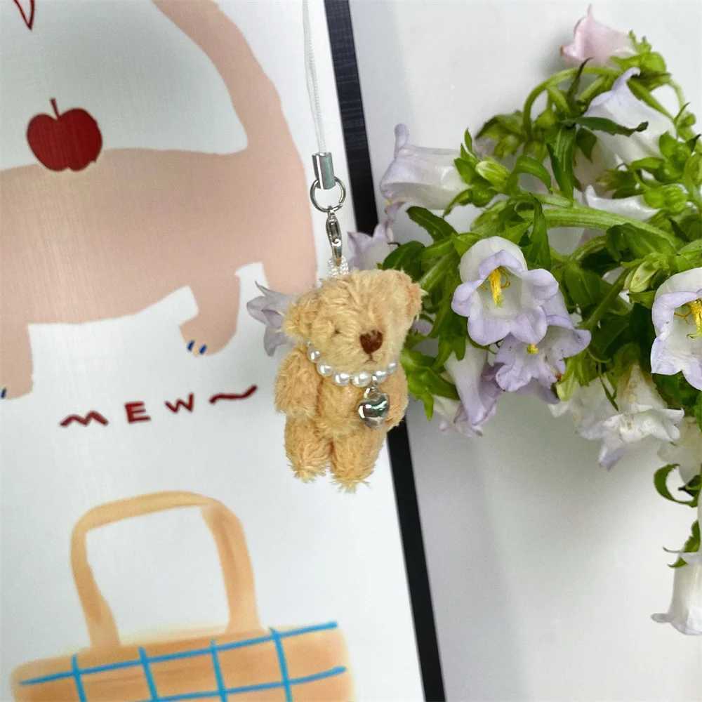 Kawaii Pearl Teddy Bear Keychain Cute Doll Pendant Mobile Phone Chain Bag Decoration Car Keyring Girl Women Bag Hanging Ornament W250604