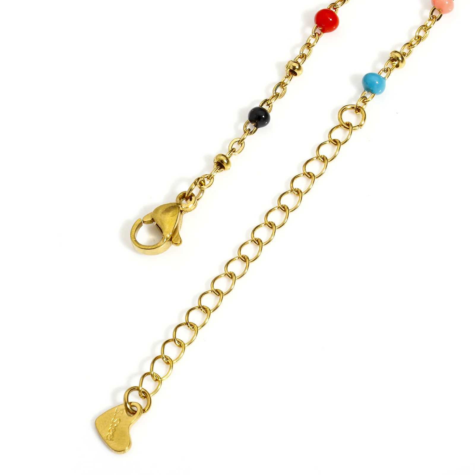 1PCs 304 Stainless Steel Link Chain Anklet Multicolor Enamel Bead Anklet For Women Summer Beach Bracelet Foot Jewelry 22cm long W250604