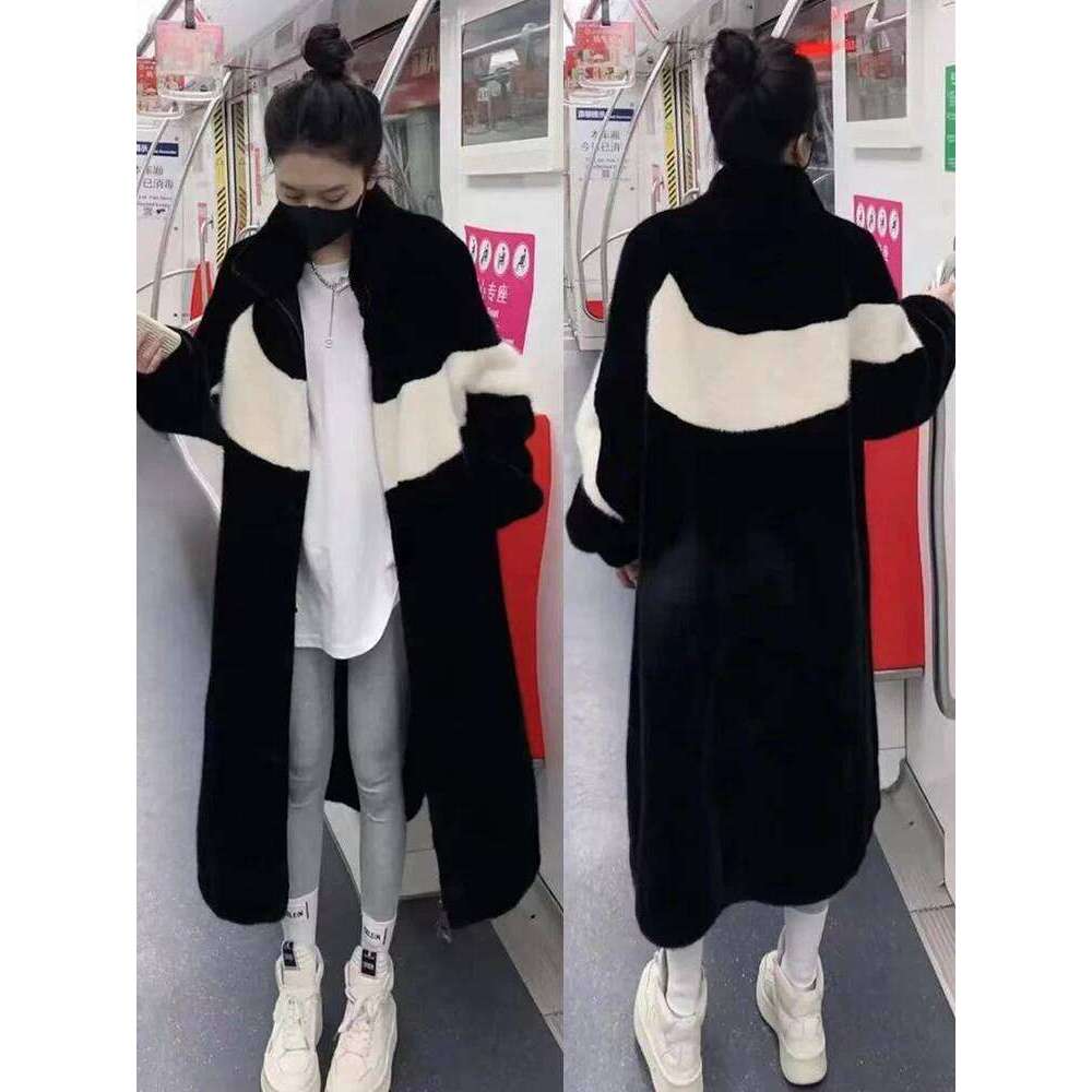 Autumn and Winter Thickening Long Stand-up Collar Mink Integrated ing Rex Fur Coat Women's Sweet Girlish Furry Jackets