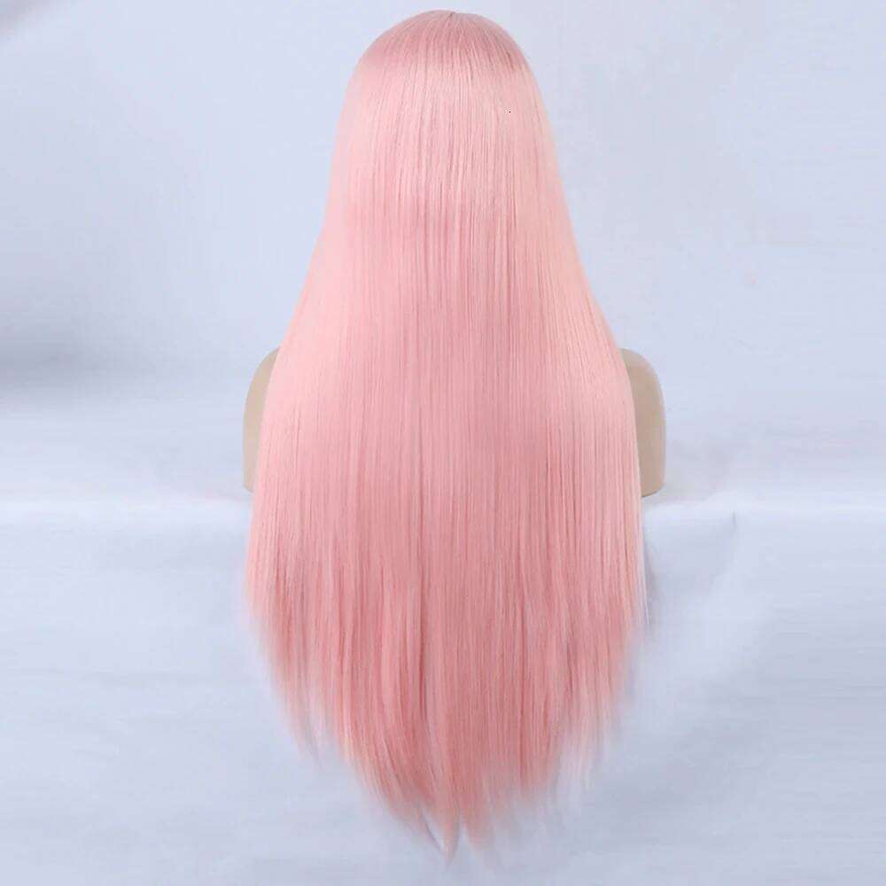 Light Straight Women Cosplay Synthetic Wig Silk Long Bubble Heat Fiber Lace Front Wigs Pink Fashion Hair
