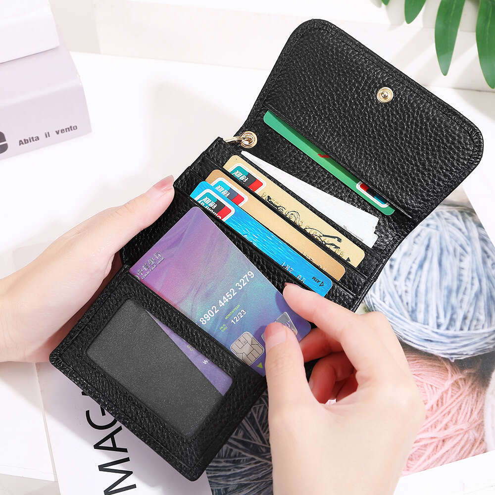 Korean Style Women's Wallet Genuine Leather Short INS Cowhide RFID High-end Card Holder Zipper Coin Purse